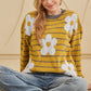 Flower Stripe Round Neck Long Sleeve Sweater