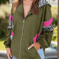 Leopard Zip Up Long Sleeve Hooded Jacket