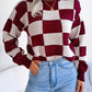 Checkered Mock Neck Long Sleeve Sweater