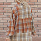 Khaki Plaid Colorblock Patchwork High Low Shacket