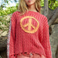 POL Washed Peace Patch Cable Knit Sweater