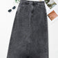 Raw Hem Midi Denim Skirt with Pockets