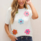 Flower Round Neck Short Sleeve Sweater