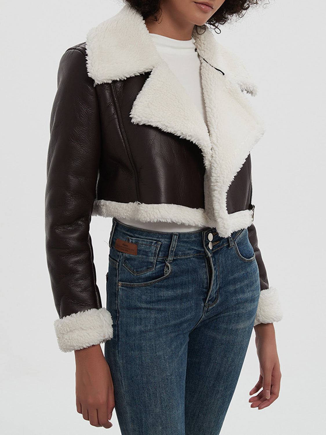 Collared Neck Long Sleeve Plush Cropped Jacket