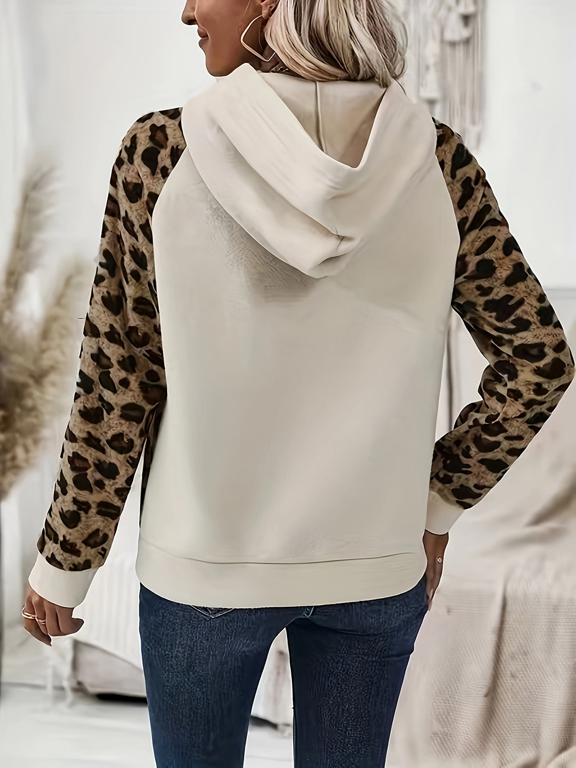 Leopard Half Button Long Sleeve Hoodie—Small-2XL