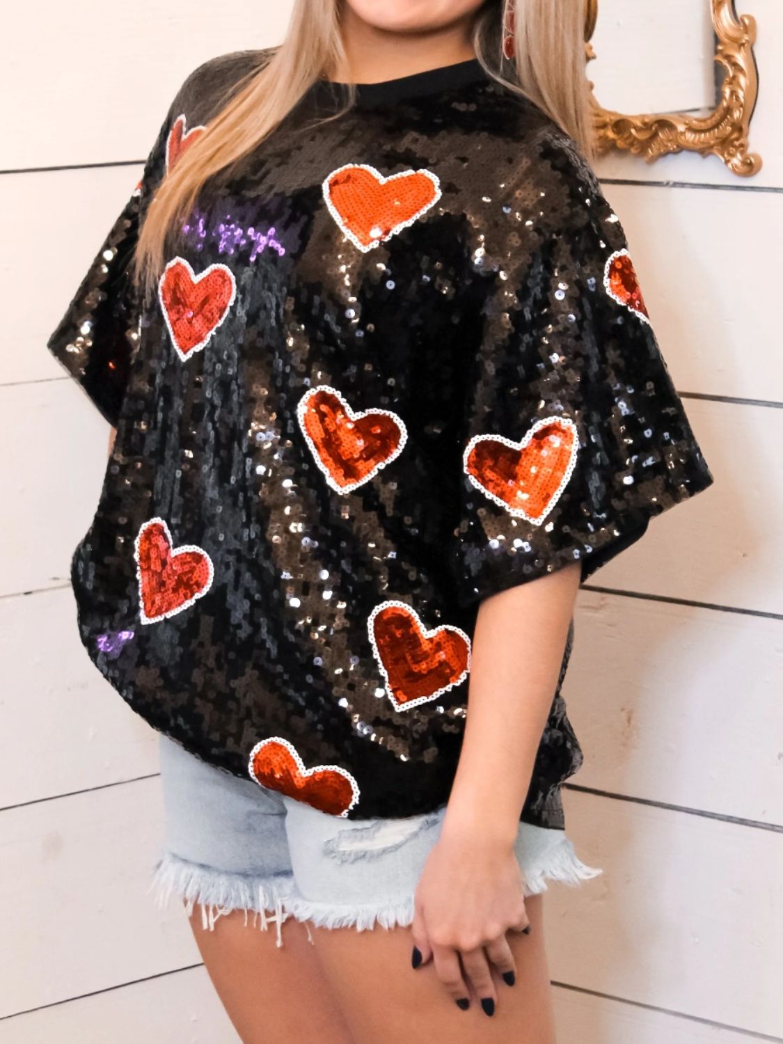 Sequin Heart Short Sleeve Top—All Heart—Valentine's Day Collection