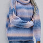 Rainbow Rib-Knit Turtleneck Drop Shoulder Sweater