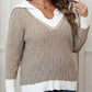 Plus Size Contrast Trim Collared Neck Sweater