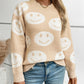 Smile Pattern Round Neck Long Sleeve Sweater