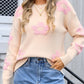 Angel Wings Flower Round Neck Long Sleeve Sweater