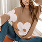 Flower Round Neck Dropped Shoulder Sweater