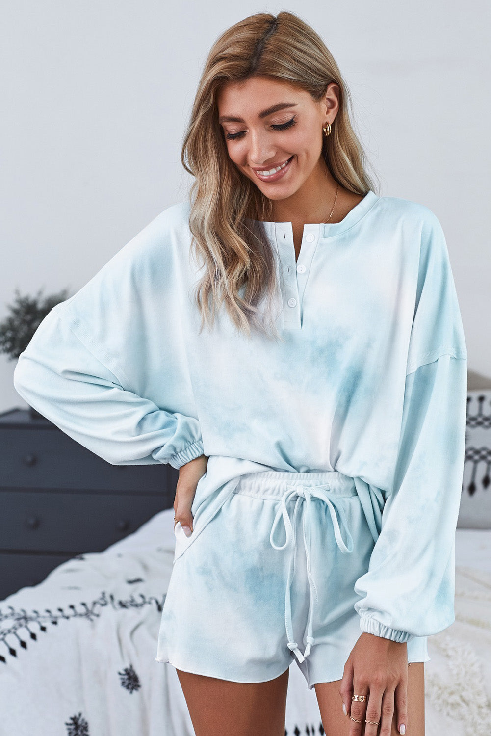 Sky Blue Tie Dye Knit Lounge Set