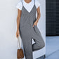 Textured Sleeveless V-Neck Pocketed Casual Jumpsuit