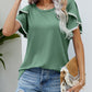 Pom-Pom Trim Flutter Sleeve Round Neck T-Shirt