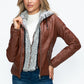 YMI Faux Layered Double-Zipper Jacket with Fuzzy Hood