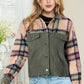 Plaid Corduroy Flap Pockets Button Up Jacket