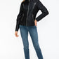 Snobbish Faux Leather Zip Up Mock Neck Jacket