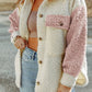 Color Block Collared Neck Sherpa Jacket