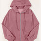 Drawstring Zip Up Long Sleeve Hooded Jacket