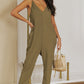 Textured Sleeveless V-Neck Pocketed Casual Jumpsuit