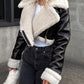 Collared Neck Long Sleeve Plush Cropped Jacket