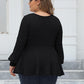 Plus Size Ribbed V-Neck Long Sleeve Blouse