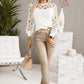 Hollowed Floral Lace Spliced Long Sleeve Blouse