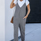 Textured Sleeveless V-Neck Pocketed Casual Jumpsuit