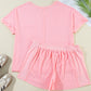 Pink Plus Size Ribbed Exposed Seam Tee and Shorts Set