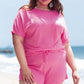 Rose Red Solid Waffle Knit Plus Size Two Piece Set