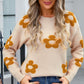 Angel Wings Flower Round Neck Long Sleeve Sweater