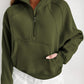 Sea Green Fleece Lined Zip Up Stand Collar Thumbhole Sleeve Sweatshirt