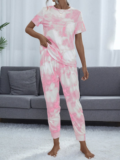 Tie-Dye Round Neck Short Sleeve Top and Pants