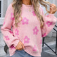 Angel Wings Flower Round Neck Dropped Shoulder Sweater