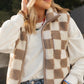 Khaki Checkered Sherpa Collared Jacket Vest