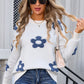 Angel Wings Flower Round Neck Long Sleeve Sweater