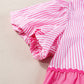 Pink Ricrac Block Accent Puff Short Sleeve Flowy Plus Dress