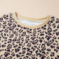 Slit Leopard Round Neck Long Sleeve Sweatshirt