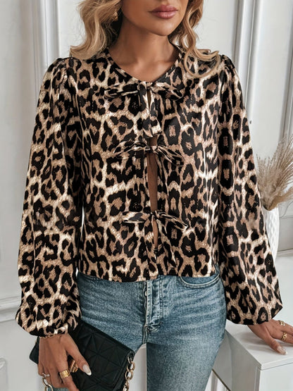 Tied Front Leopard Print Blouse—Small-2XL