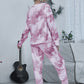 Tie-dye Round Neck Top and Drawstring Pants Lounge Set