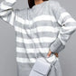 Slit Striped Round Neck Sweater