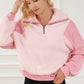 Fuzzy Half Zip Dropped Shoulder Sweatshirt