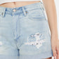 Kancan High Rise Repaired Mom Denim Shorts