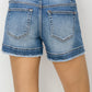 RISEN High Rise Seam Detailed Raw Edge Denim Shorts