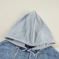 Raw Hem Drawstring Plaid Denim Jacket