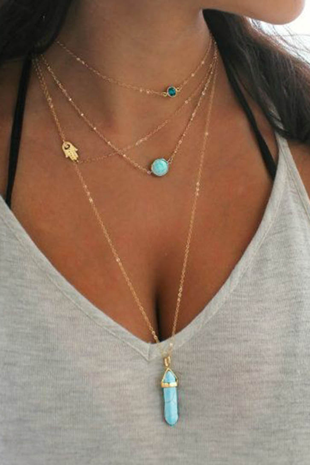 Golden Turquoise Gemstone Cascade Necklace