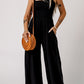 Smocked Sleeveless Wide Leg Jumpsuit with Pockets