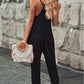 Textured Sleeveless V-Neck Pocketed Casual Jumpsuit