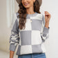 Plaid Round Neck Dropped Shoulder Sweater