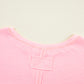 Pink Plus Size Ribbed Exposed Seam Tee and Shorts Set